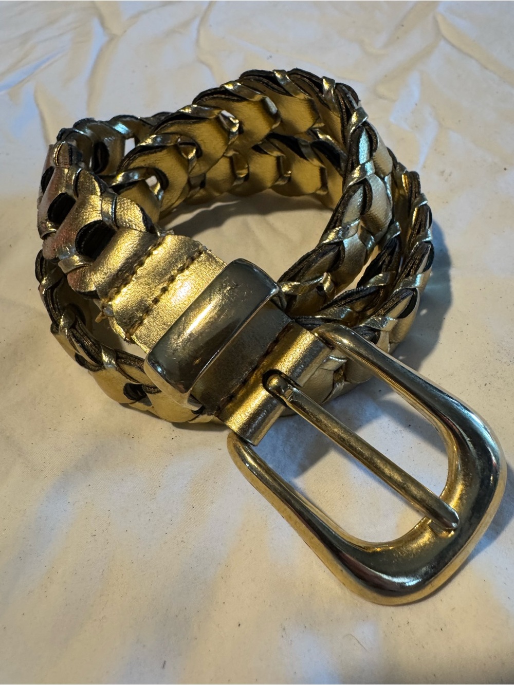 Woven Metallic Gold Women’s Belt with Polished Buckle